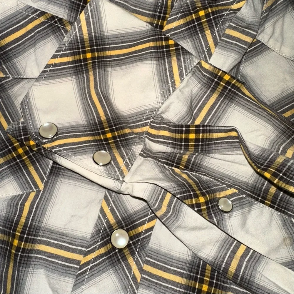 Banana Republic Men’s White Grey Yellow Western Pearl Button Snap Shirt Medium